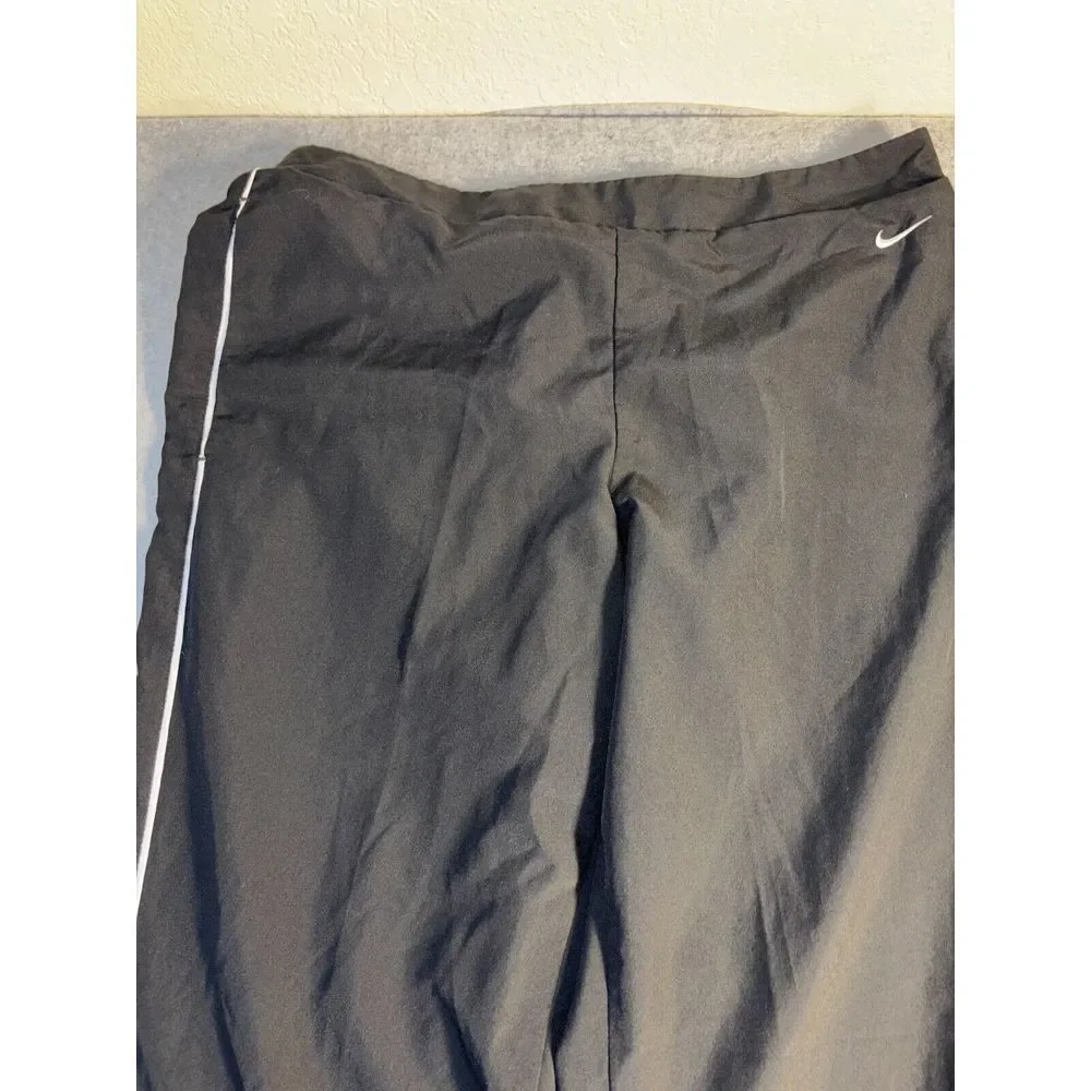 Nike Pants Womens Large Black Pockets Flat Front Elastic Waist Straight Leg Logo